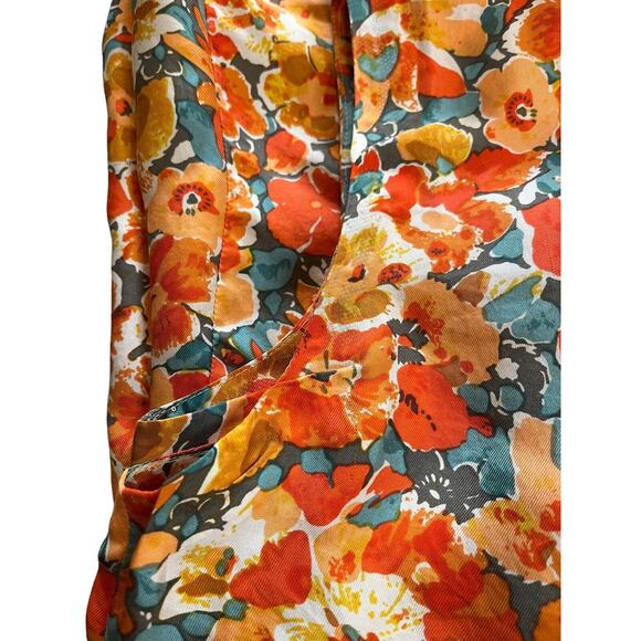 J Crew Womens Sz 0 Orange‎ Floral Wrap Front Tie Neck Silk Sleeveless Blouse - Picture 9 of 11